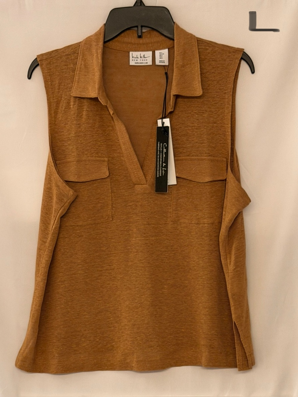 Nicole Miller Rust/Tan Sleeveless Collared V-Neck Tank